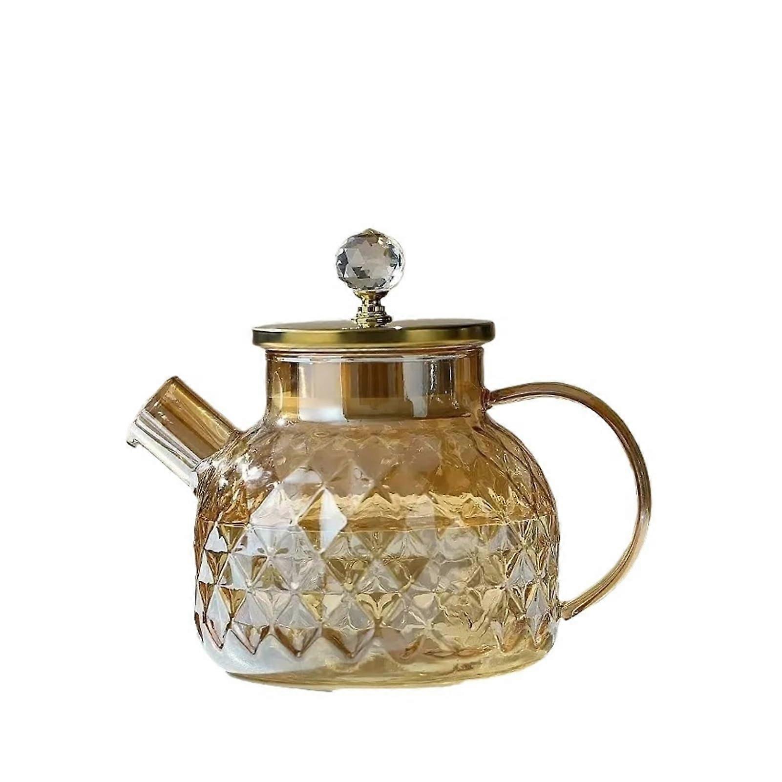 Glass Teapot 1000ml Amber Heat Resistant Borosilicate with Lid and Filter for Hot and Cold Drinks