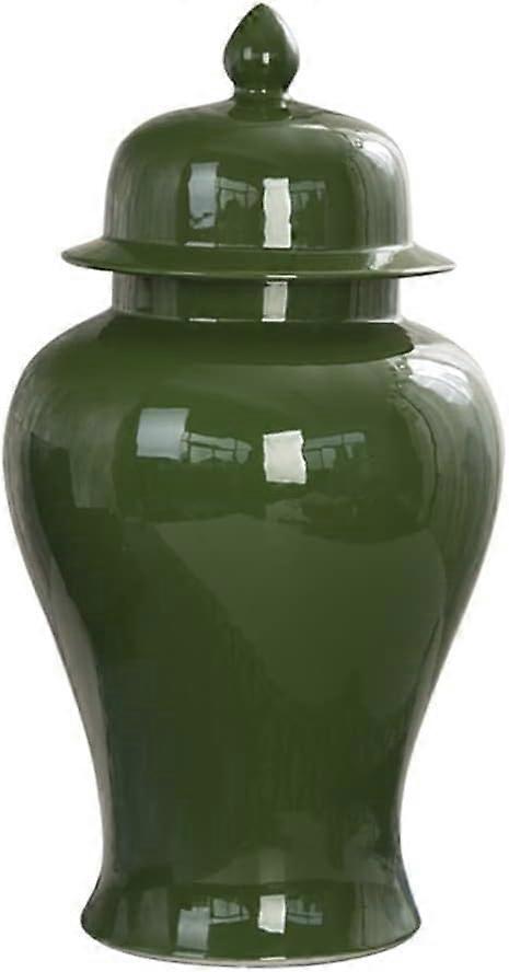 Green Ceramic Ginger Jar with Lid  Handmade Oriental Vase for Home Decor and Versatile Storage