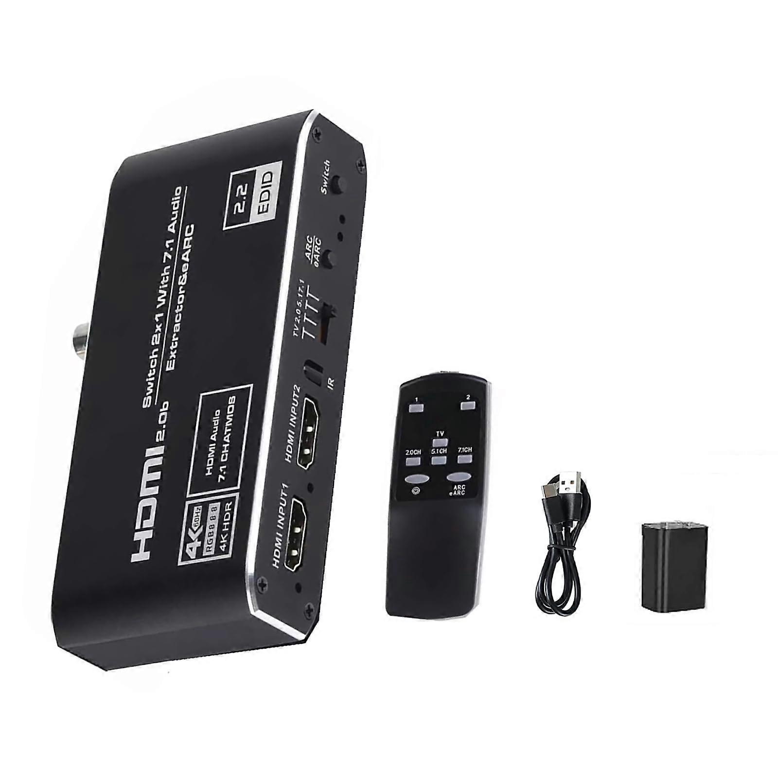 2x1 4K@60Hz Monitor Switch With Remote Audio Extractor ARC And Optical Toslink 2 In 1 Out HDMI Switcher USB 2.0b