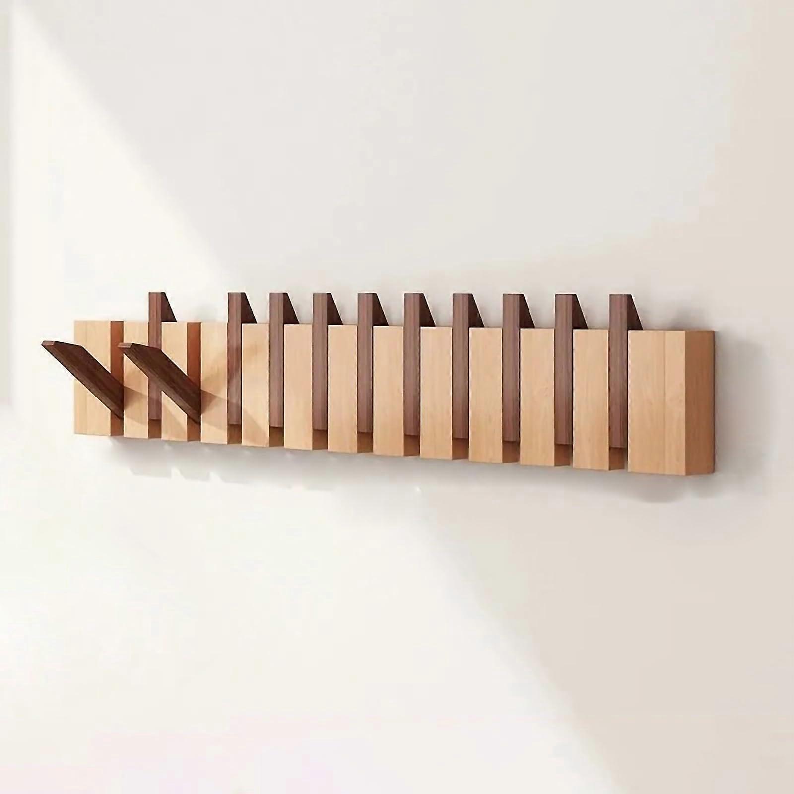 Beech Wood Wall Mounted Coat Rack with Magnetic Flip Hooks SpaceSaving Entryway Hanger 12 Hooks Mix