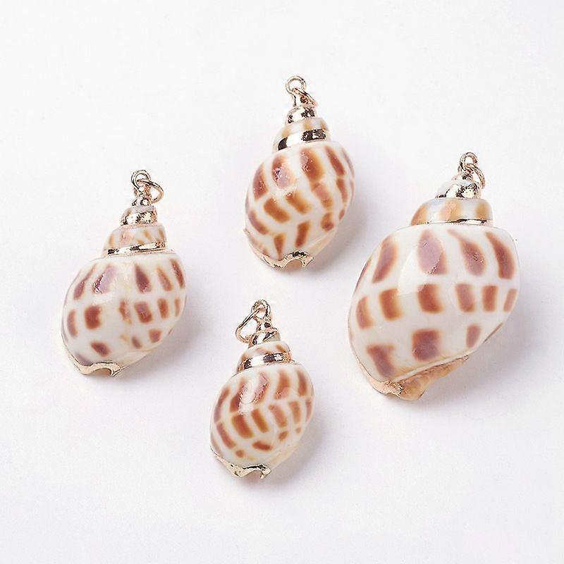 Electroplate Spiral Shell Pendants with Iron Findings Conch Golden 27~40x15~24x13~21mm Hole: 2mm