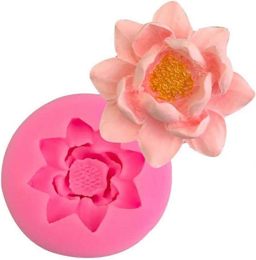 Silicone Flower Mold Pink 3D Lotus Design for Fondant Chocolate Baking and Soap Making