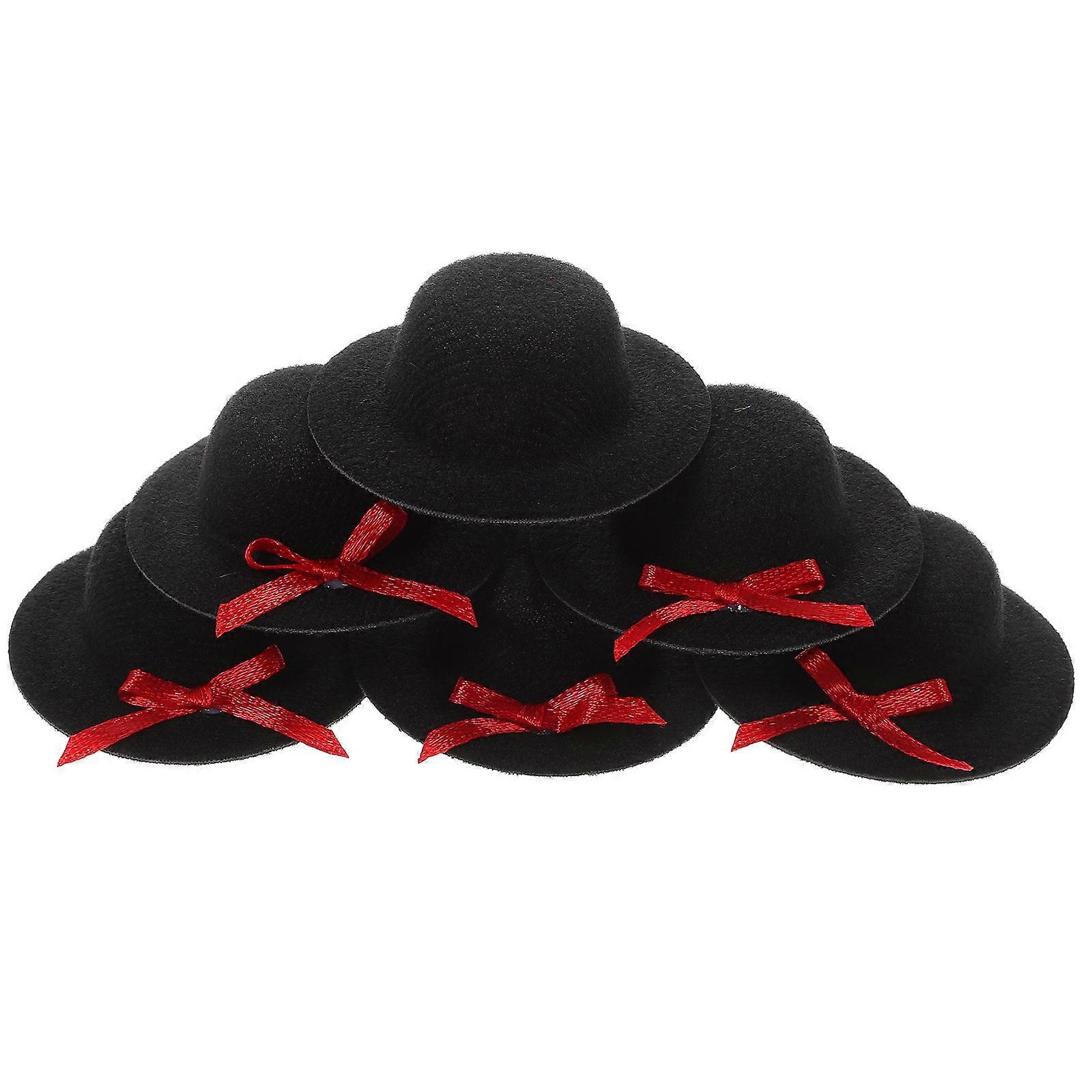 Miniature Hat Bowknot Design for Doll Accessories 6Pcs Black