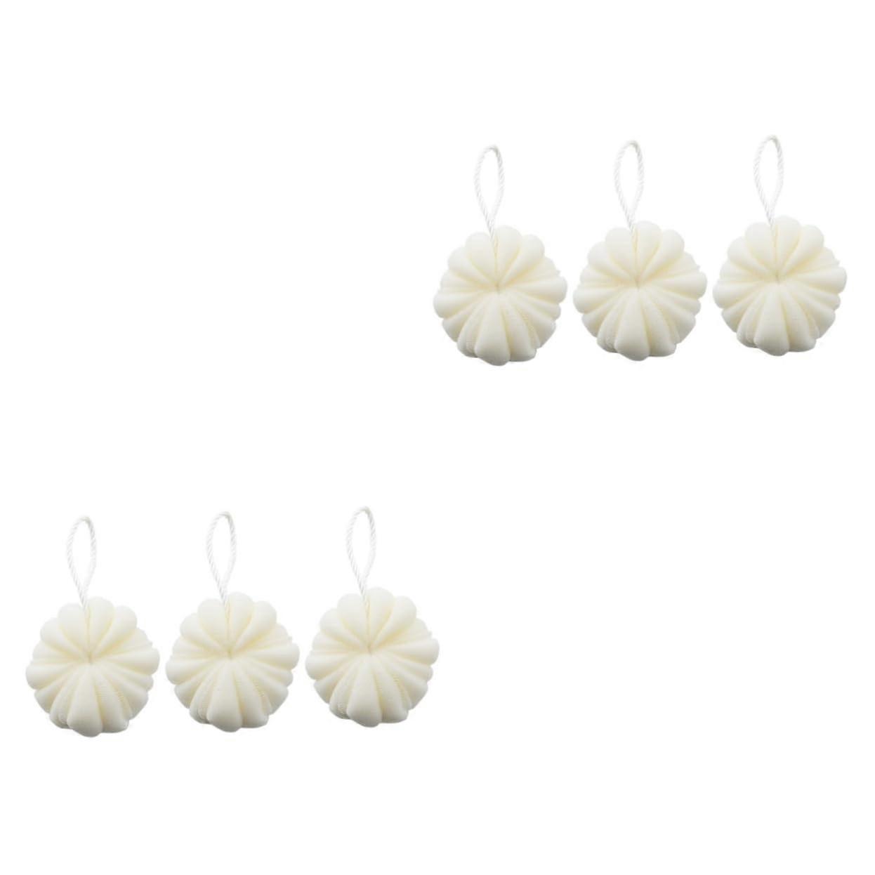 Bath Loofah Set with Hanging Rope, Soft Exfoliating Shower Puff, Beige Mesh Sponge 2 Sets