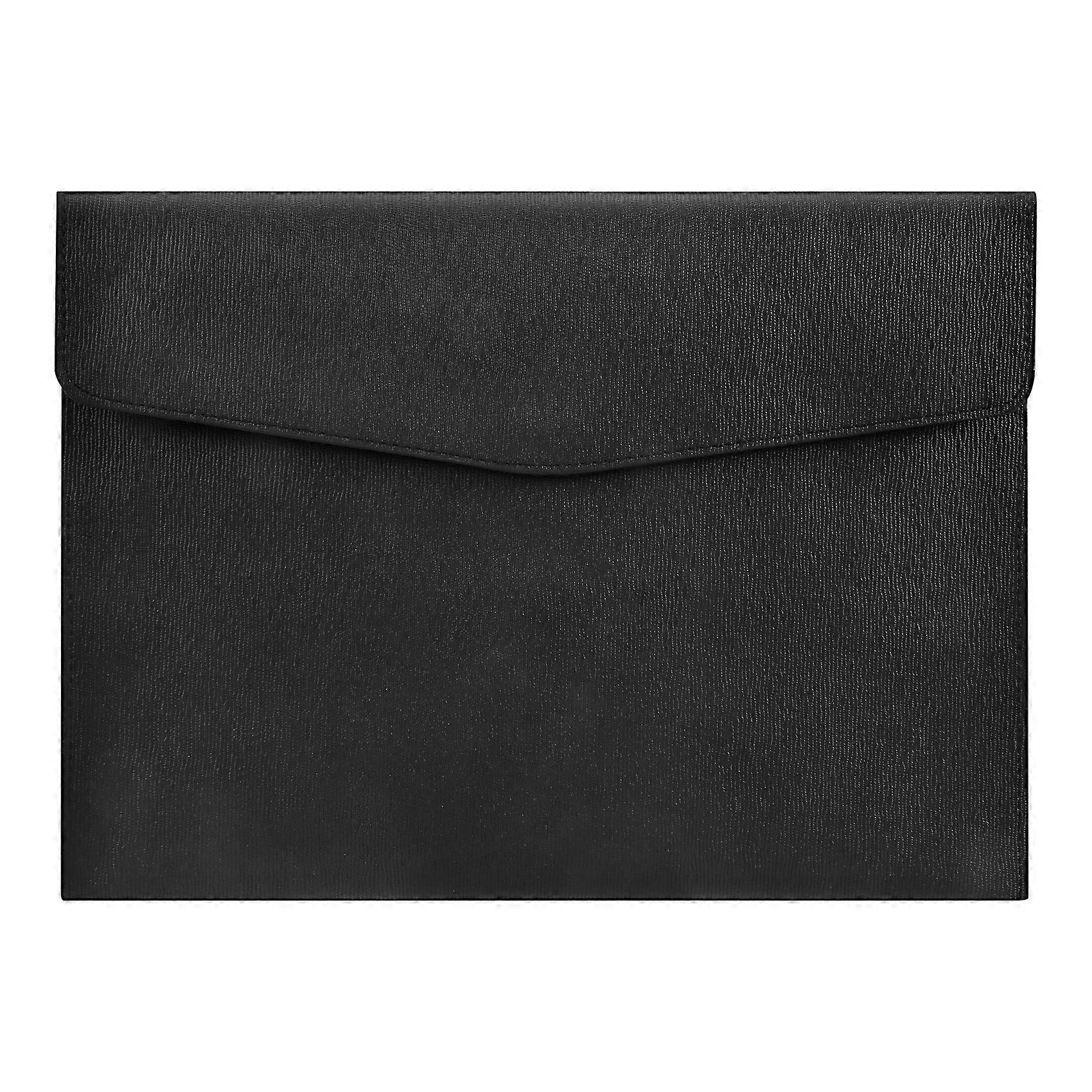PU Leather A4 File Folder Document Holder Waterproof (Black)
