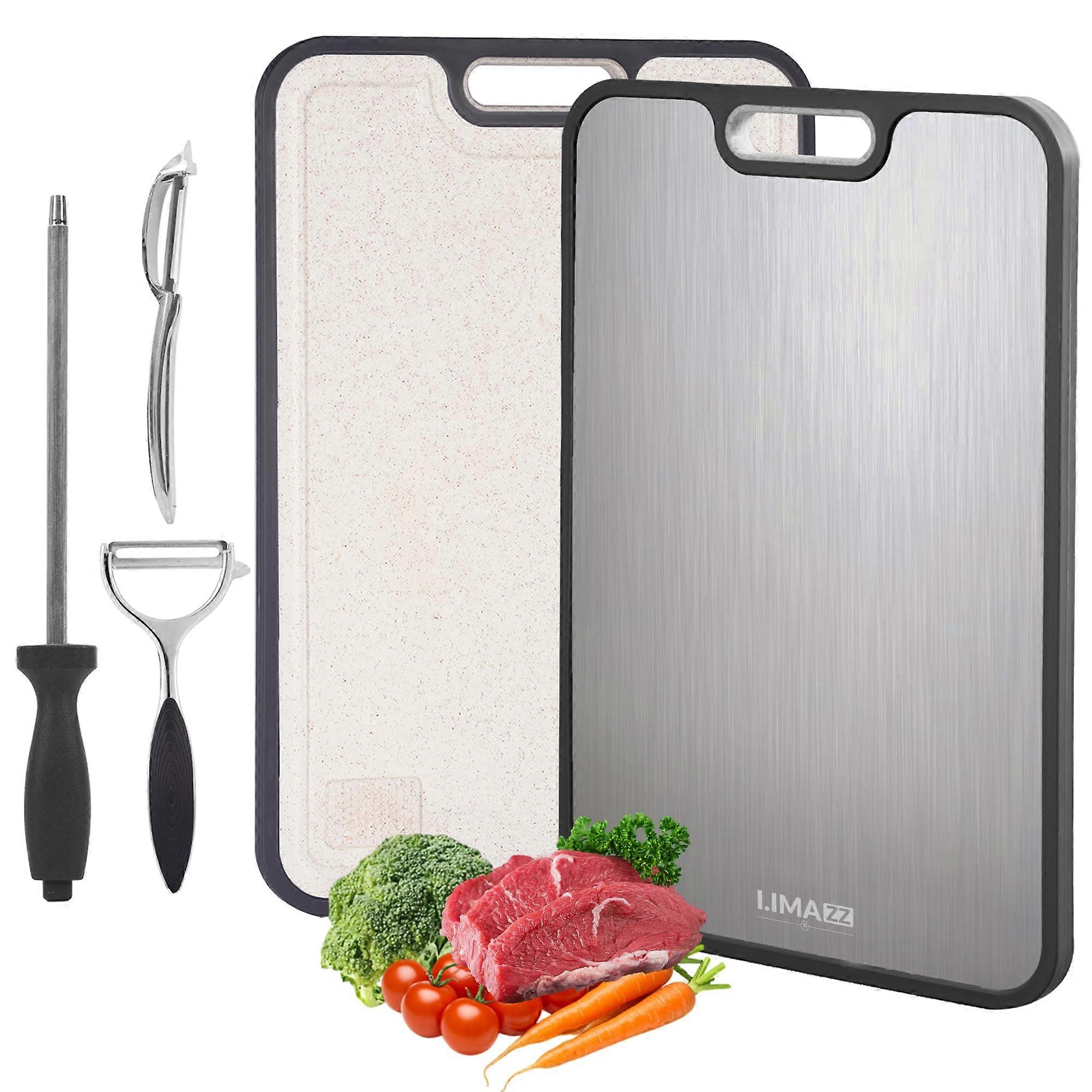 Large Pure Titanium Cutting Board 16 x 11 Inch with Knife Sharpener and Fruit Peelers, Rustproof
