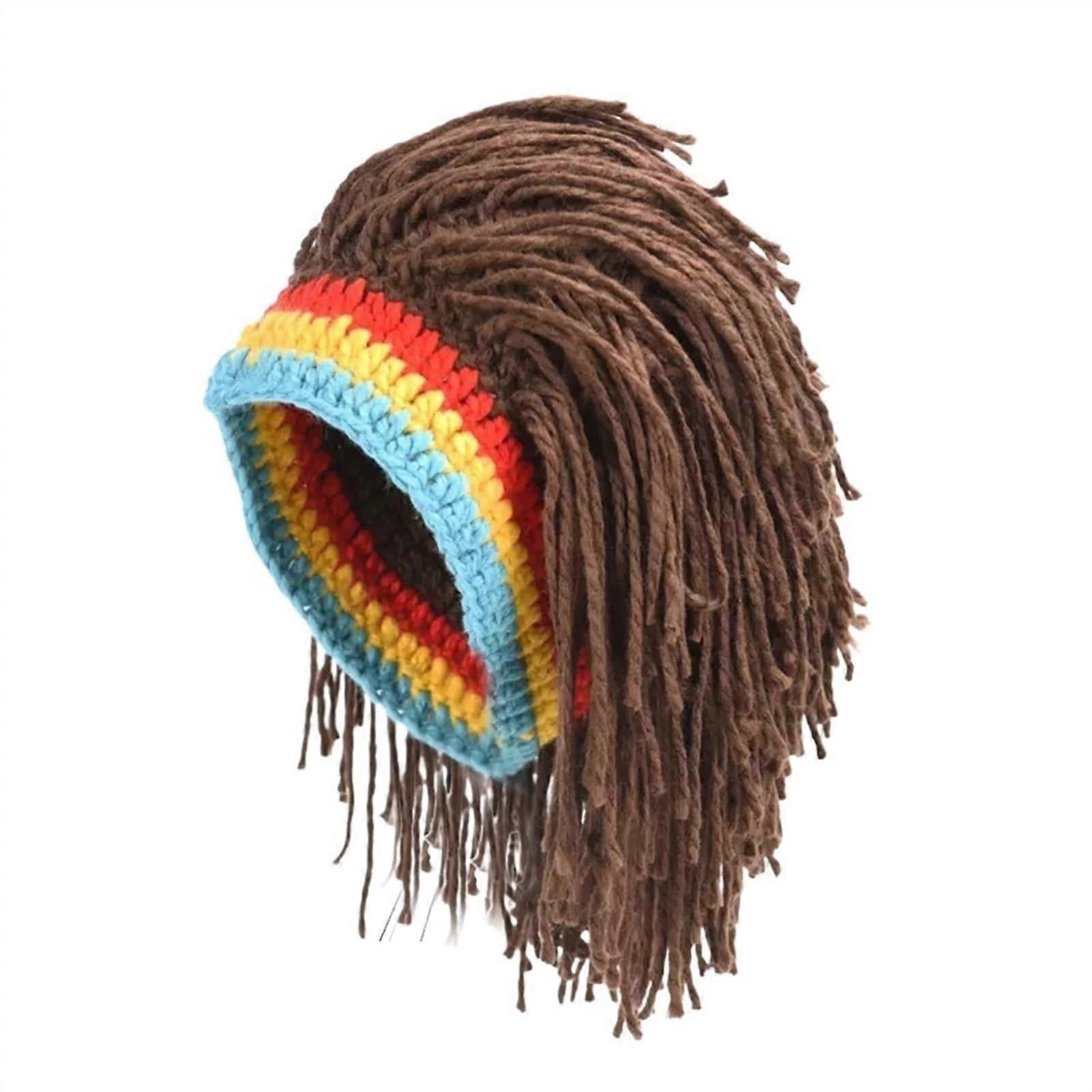 Brown Handmade Knitted Wig Cap with Elastic Closure for Comfortable Secure Fit and Cosplay