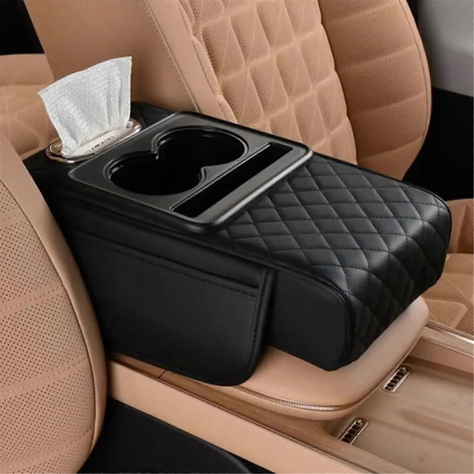 Car Armrest Cushion with Storage Box and Cup Holder, Memory Foam Elbow Support, Waterproof