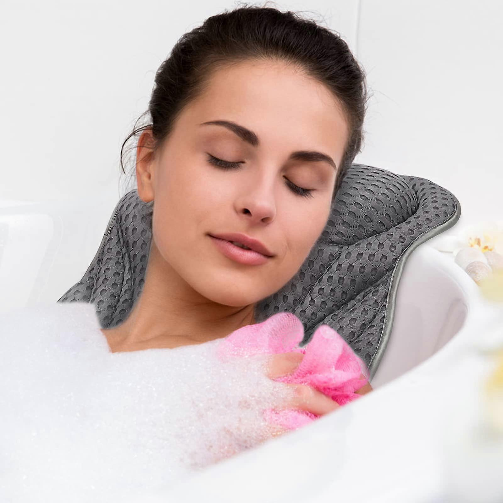 Ergonomic Bathtub Pillow with Neck Support, 3D Mesh, AntiSlip Suction Cups, Hook, Dark Grey