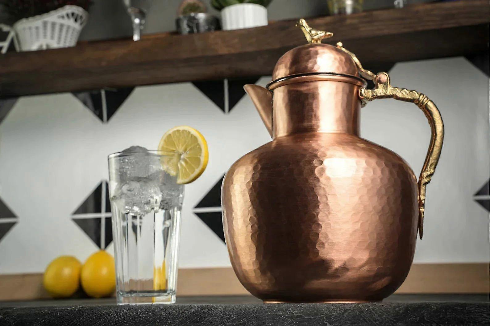 Solid Copper Pitcher With Lid (dark Copper) | Handmade Copper Water Jug