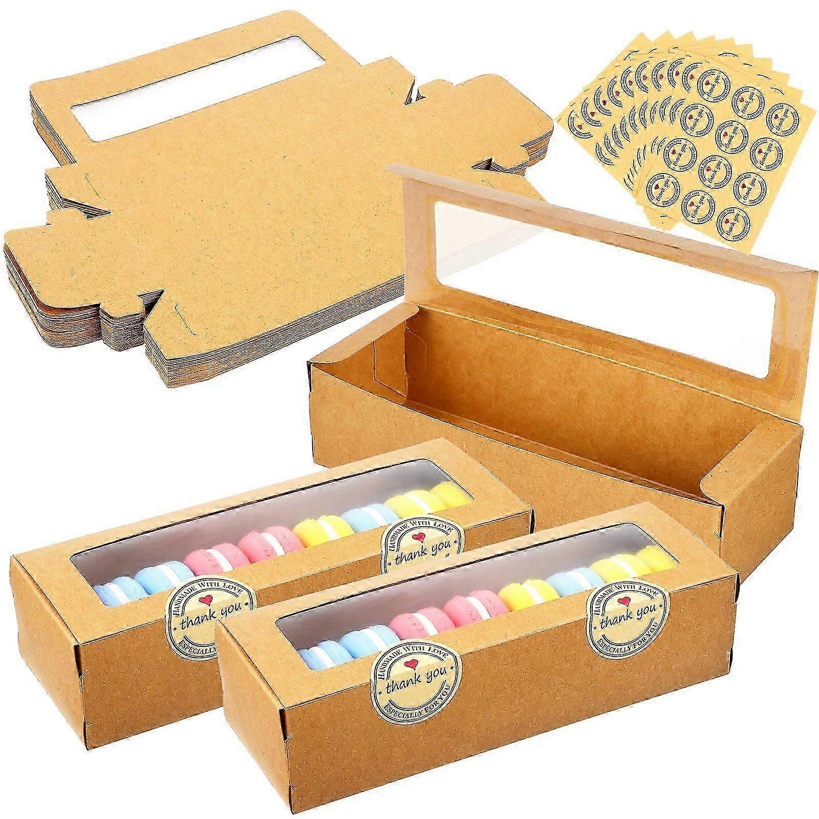 50 Pcs Macaron Boxes Packaging Boxes with Stickers for Home Shop DIY Baking