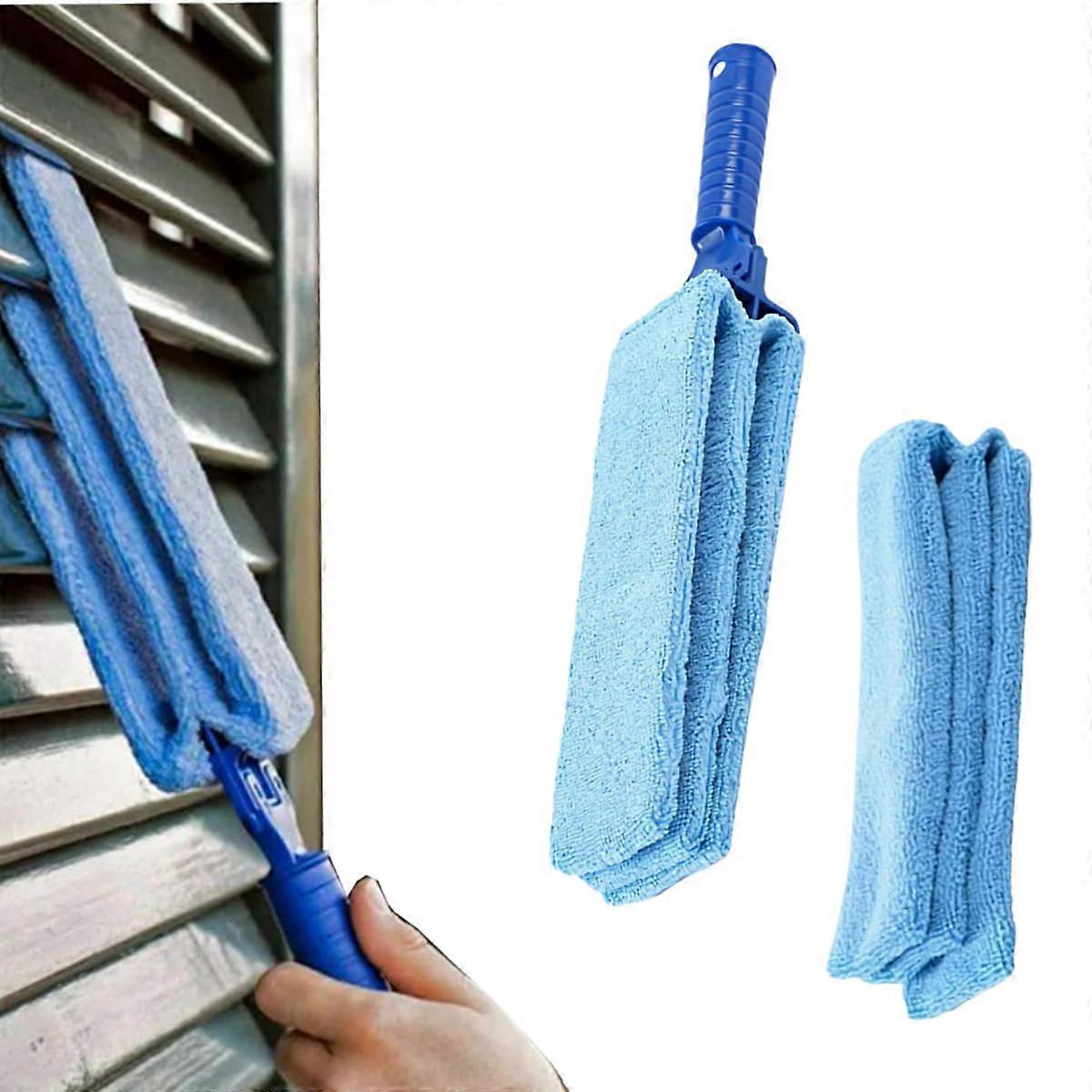 Window Blind Cleaner with Microfiber Duster Brush for Easy Venetian Blind Cleaning, Blue Set