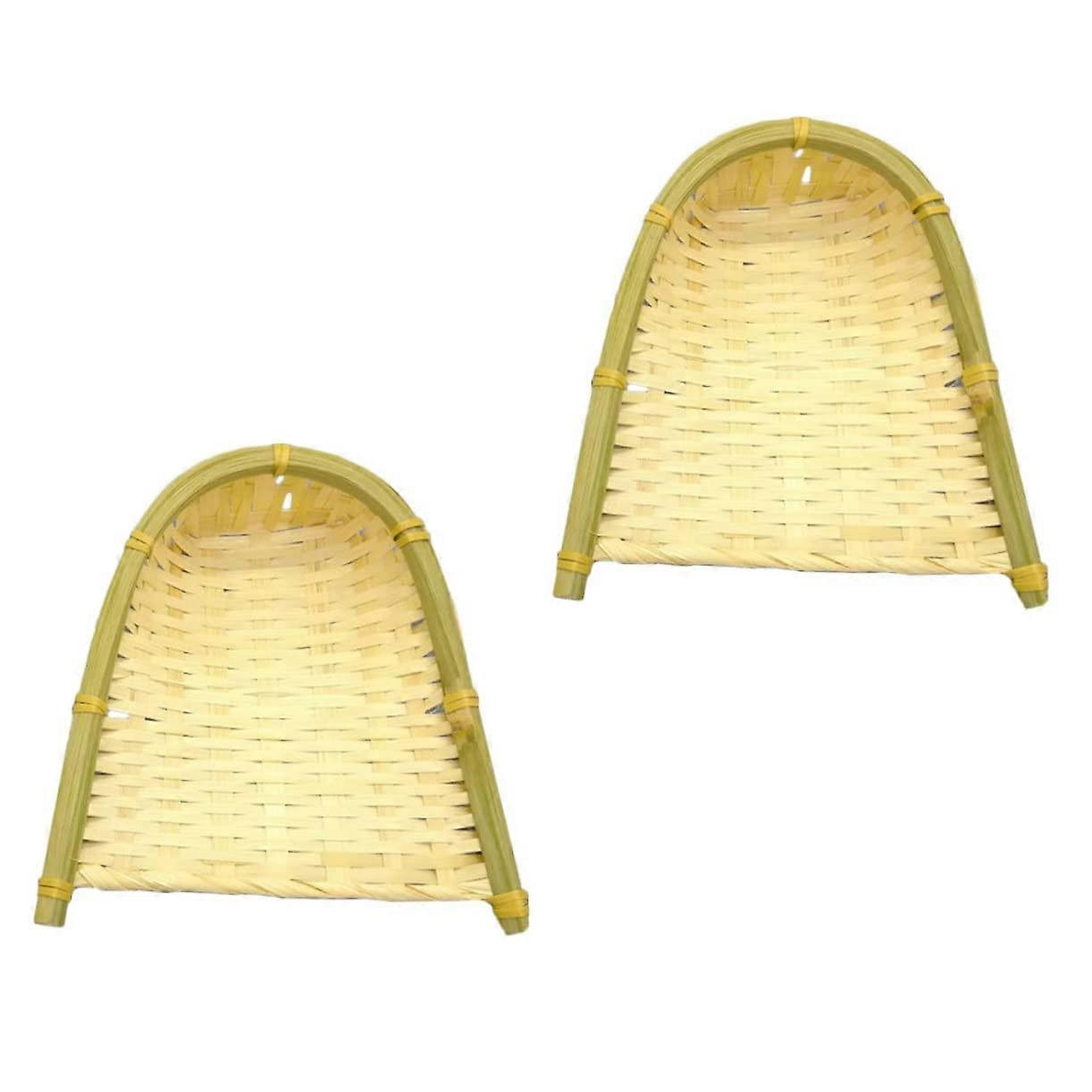 2Pcs Mini Bamboo Dustpan Set Handcrafted Woven Rustic Design for Kitchen Decor and Props