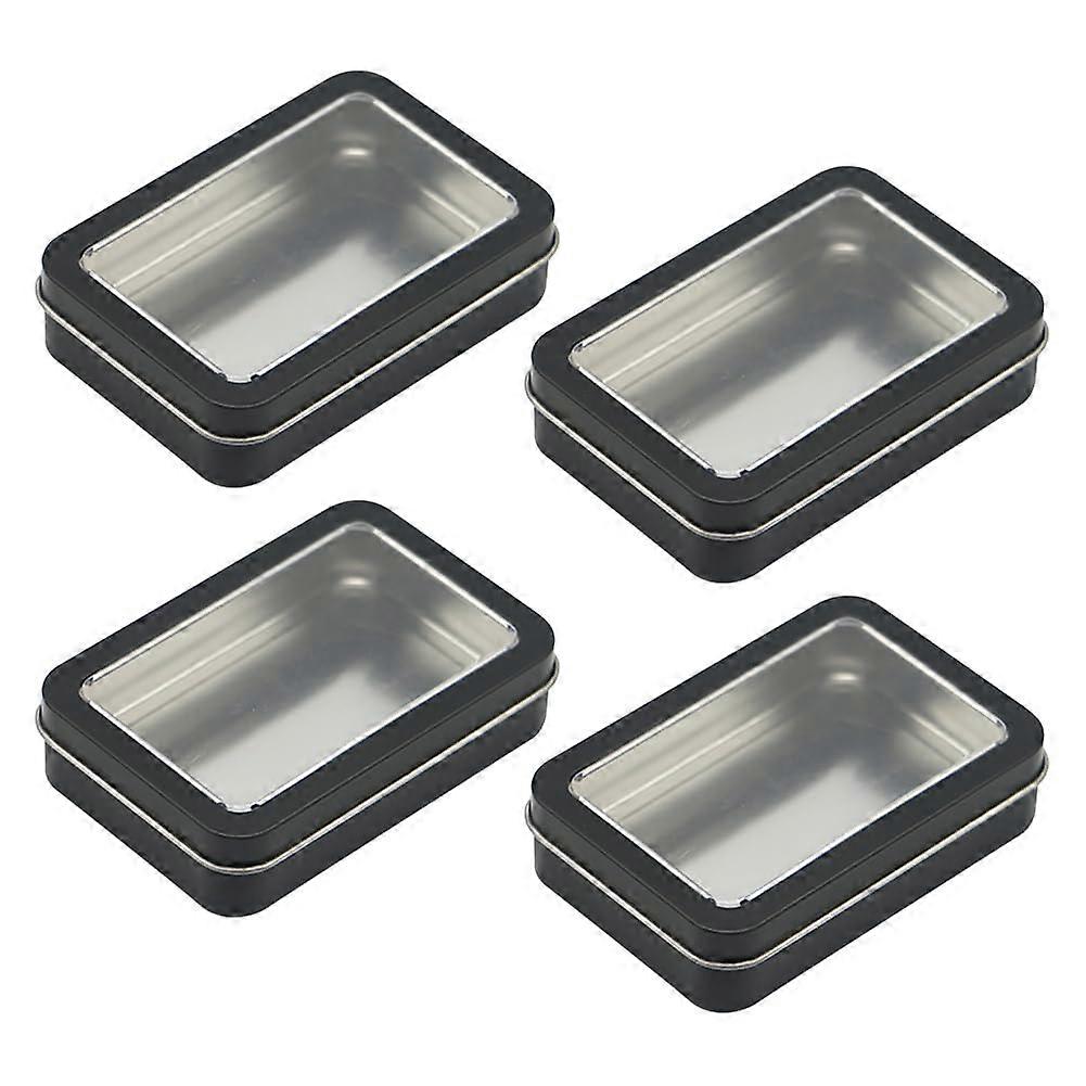 Small Metal Storage Box Set with Clear Lid, Durable Rectangular Mini Tin Containers for Travel
