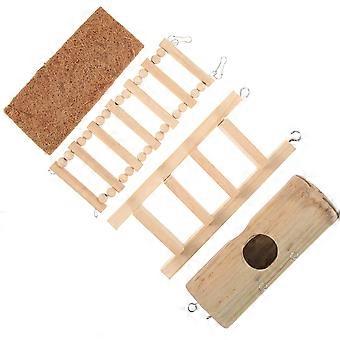 Beiges Bambus-Hamsternest zum Ausruhen mit Leiter, 1 Set, langlebig und