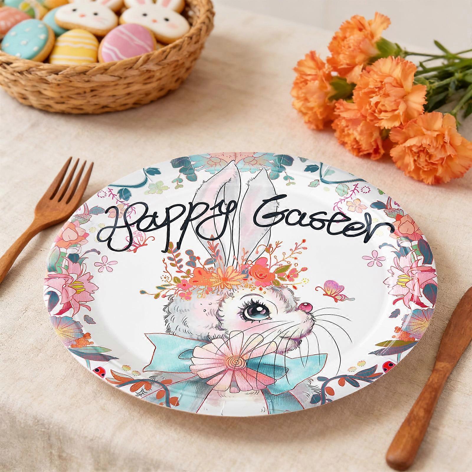 Round Disposable Dinner Platess 10 Pc Easter Rabbit Dinner Plates Stackable Fancy Party Multicolor Plates