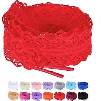 2 paires de lacets plats, lacets fantaisie en ruban de 3 cm de large pour femmes, rouge (2 paires)