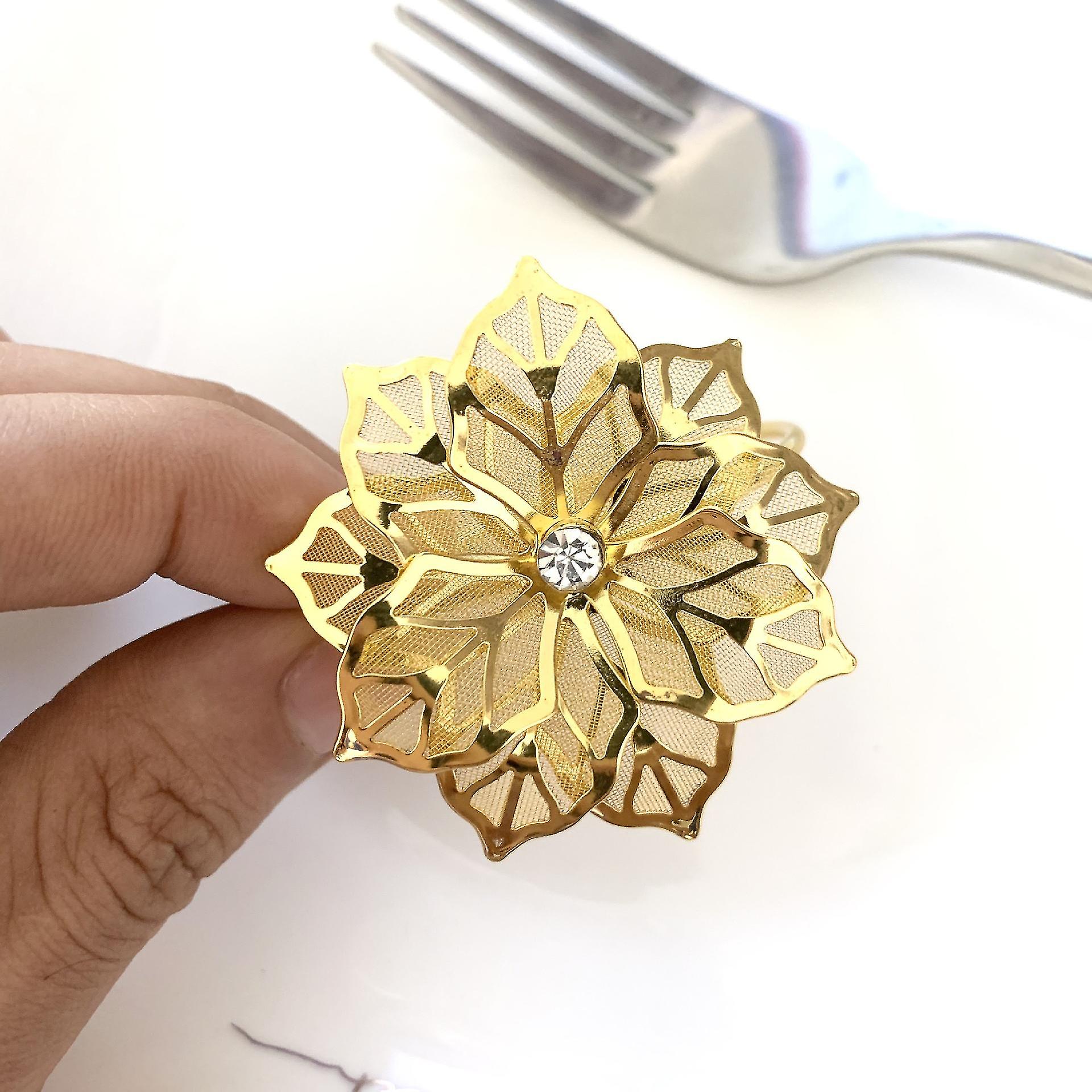 12 Napkin Rings Gold Circular Drum Pattern