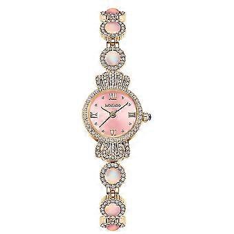 MOKAGO Lyxig Diamantklocka för Dam - Elegant Rosa Urtavla med Guldpläterat Armband, Opal- och Kristalldetaljer för Snygg Tidtagning