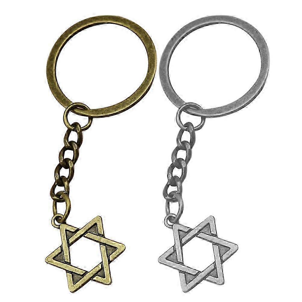Hexagonal Key Ring Six-Pointed Star Keychain compatible with Key Protection 2Pcs