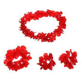 4 stks / set gegolfde gesimuleerde zijde bloem Hawaiiaanse Leis ketting armbanden bloem krans hoofdband bloemen slinger kroon vrouwen meisjes hoofddeksels voor luau par