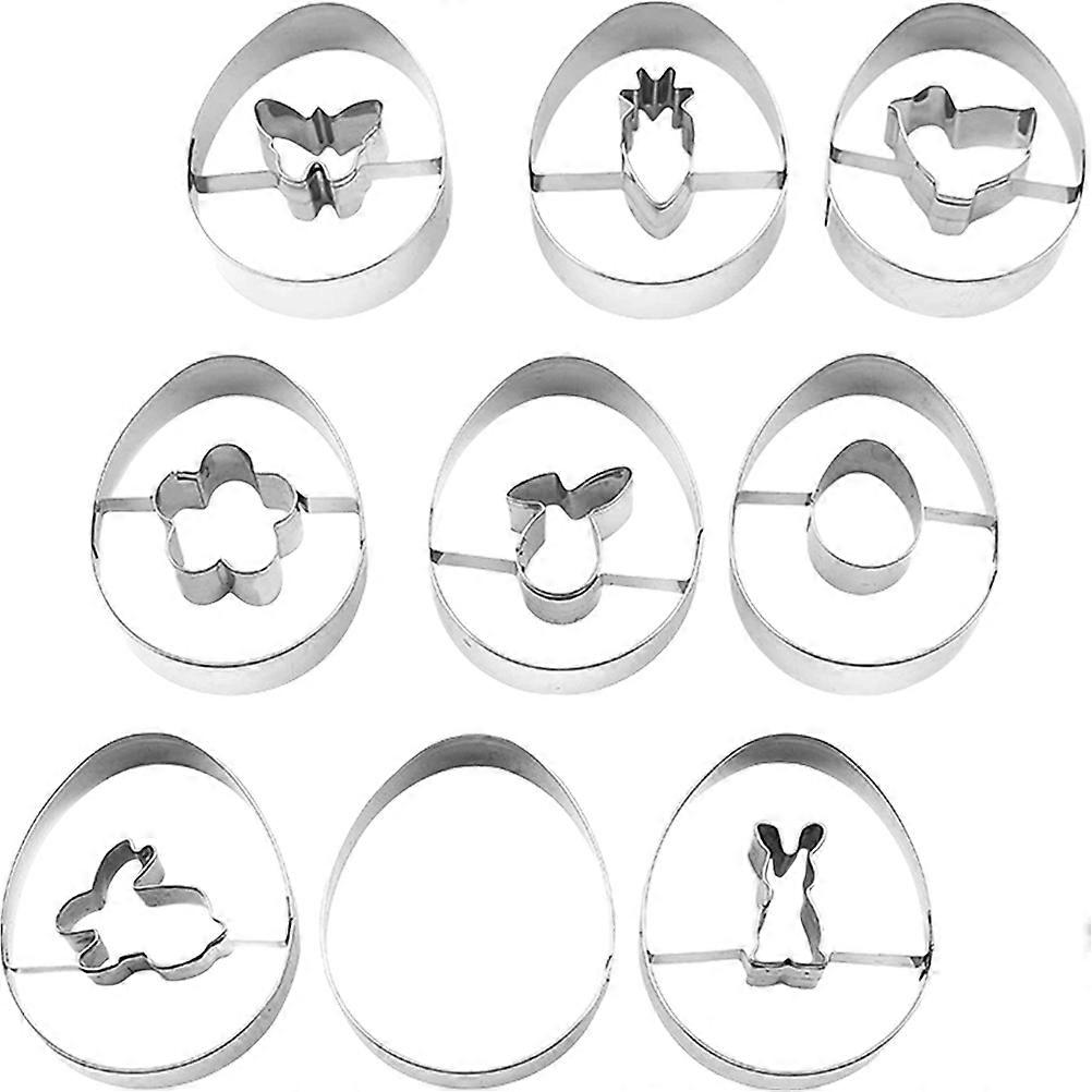 Silver Biscuit Mold Cookie Cutters for Baking 9Pcs Easter Egg Shaped Set