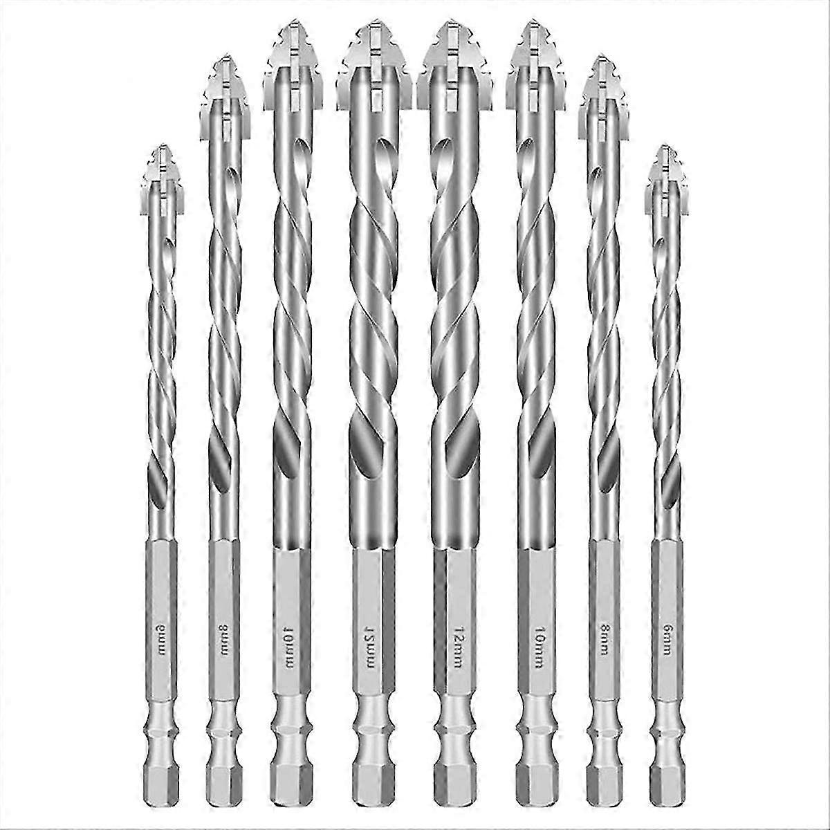 8PCS Drill Bits, Multifunctional Wear- Masonry Drill Bit, Four-Flute Sawtooth Eccentric Drill Bit