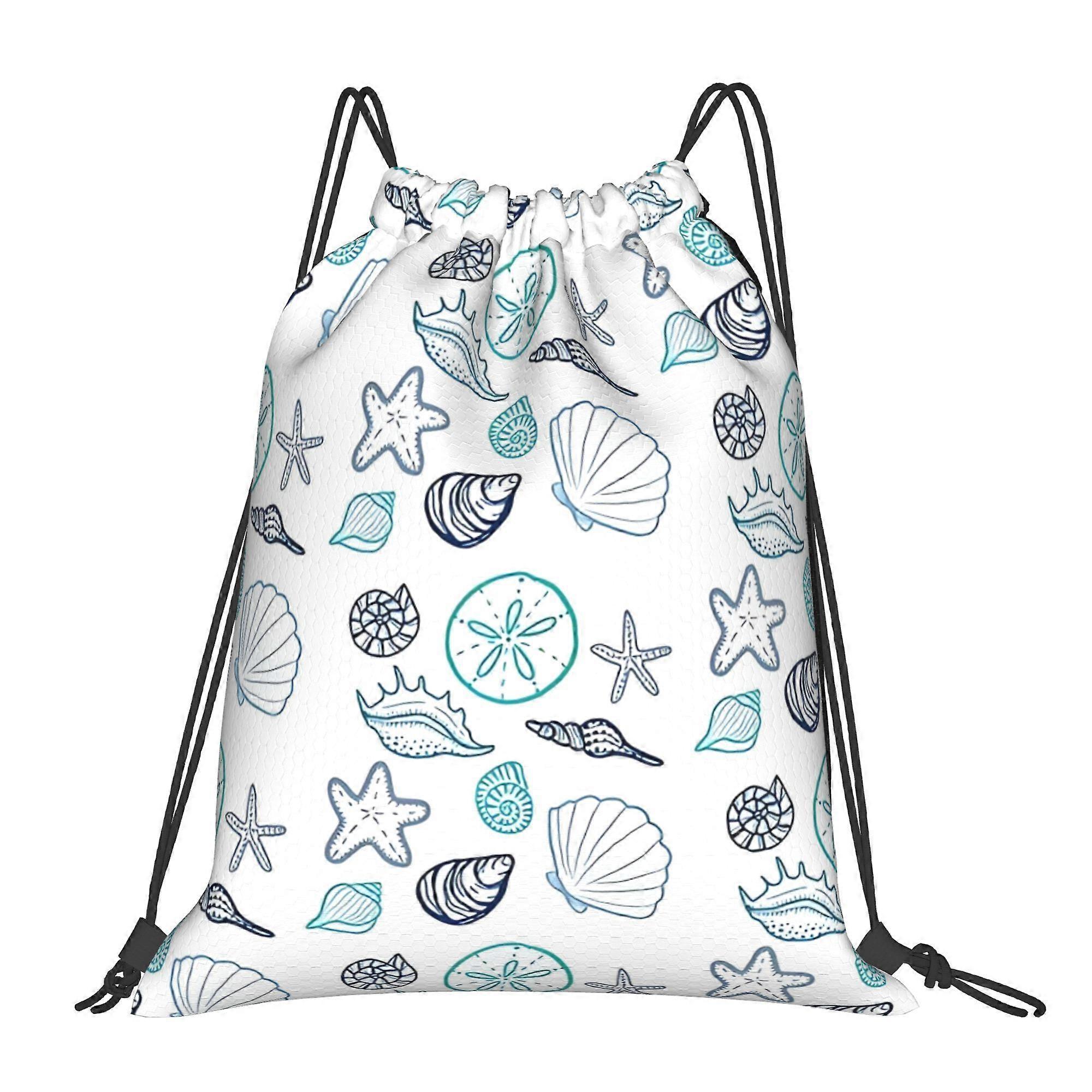 1pc Nautical Beach Shells Drawstring Backpack-Cqazw