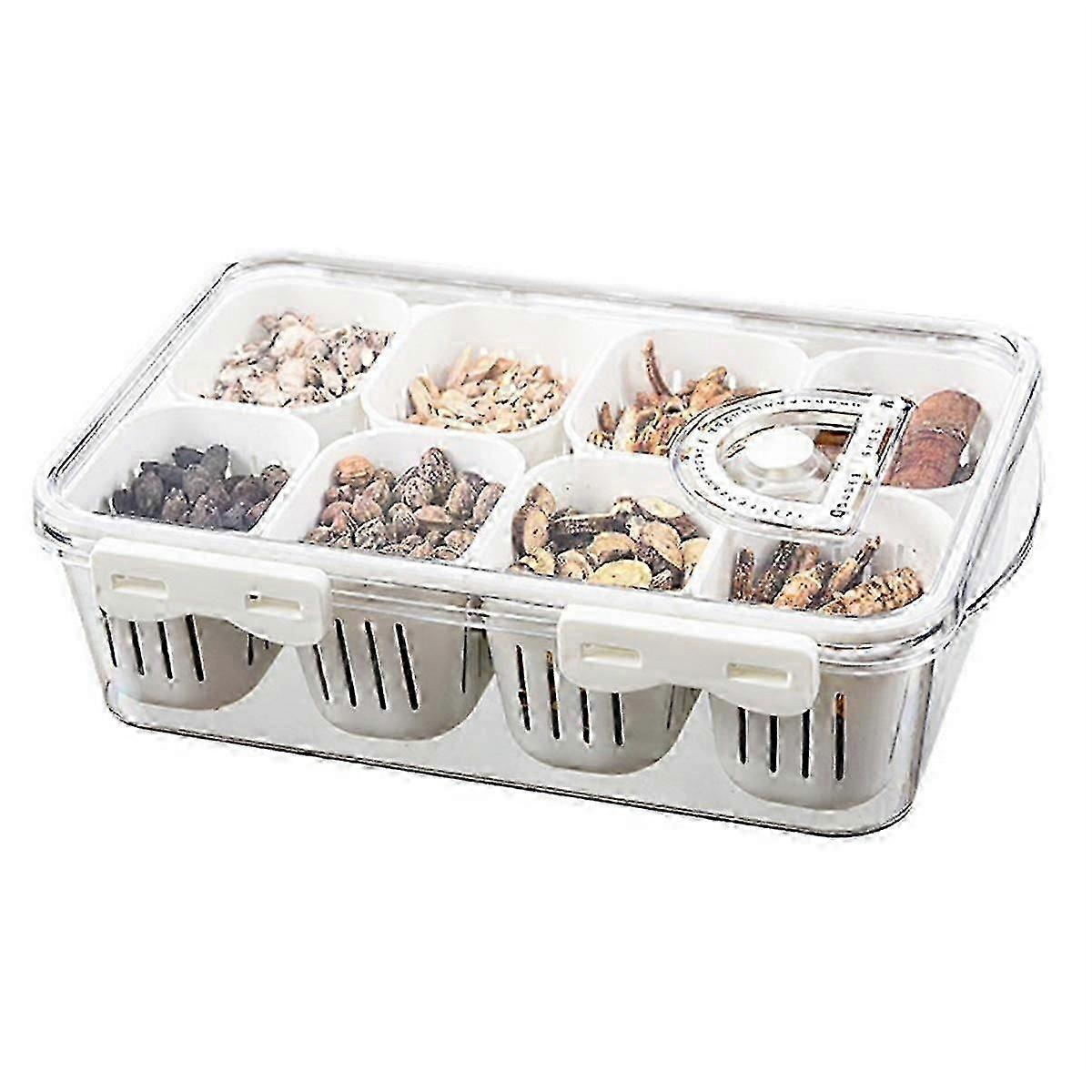 Divided Serving Tray with Lid 8 Compartment Veggies Tray Portable Square Snackle Box Stackable Trav