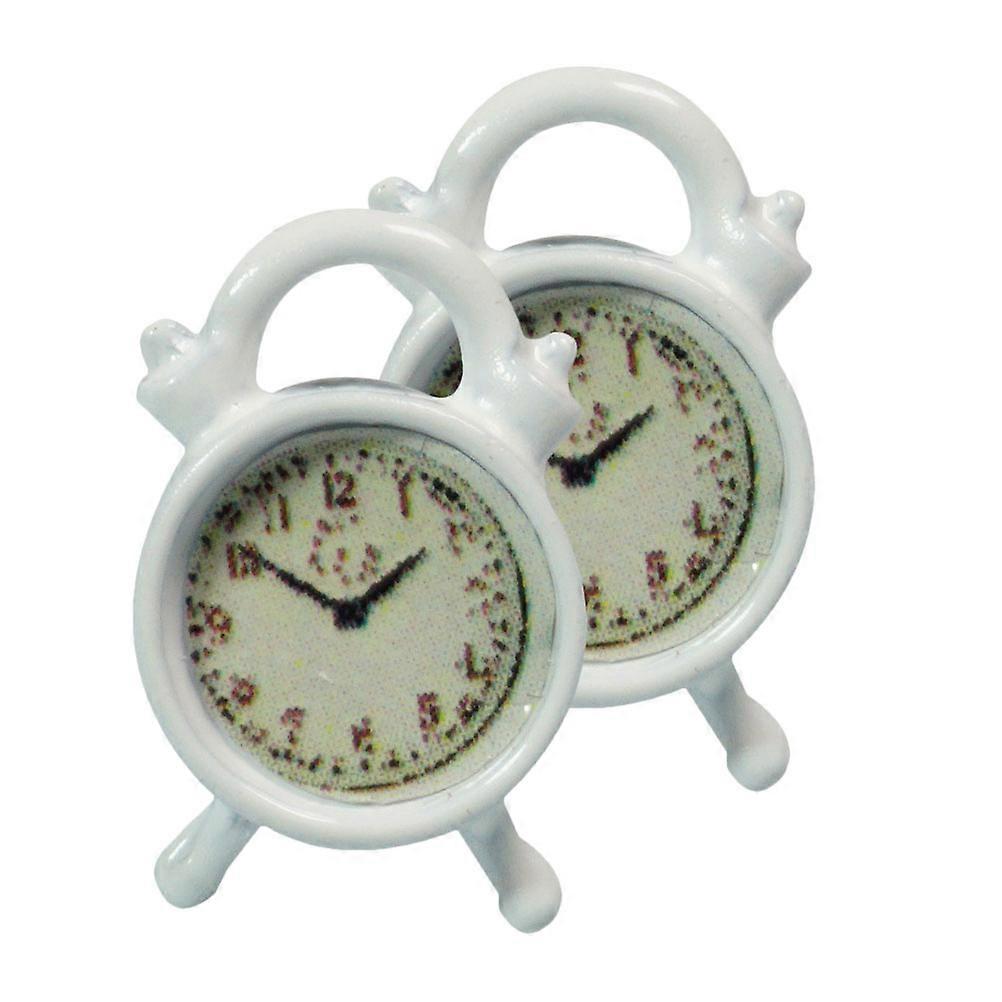 Mini Clock Ornament Alloy Alarm Clock for Decor 2Pcs Durable Model