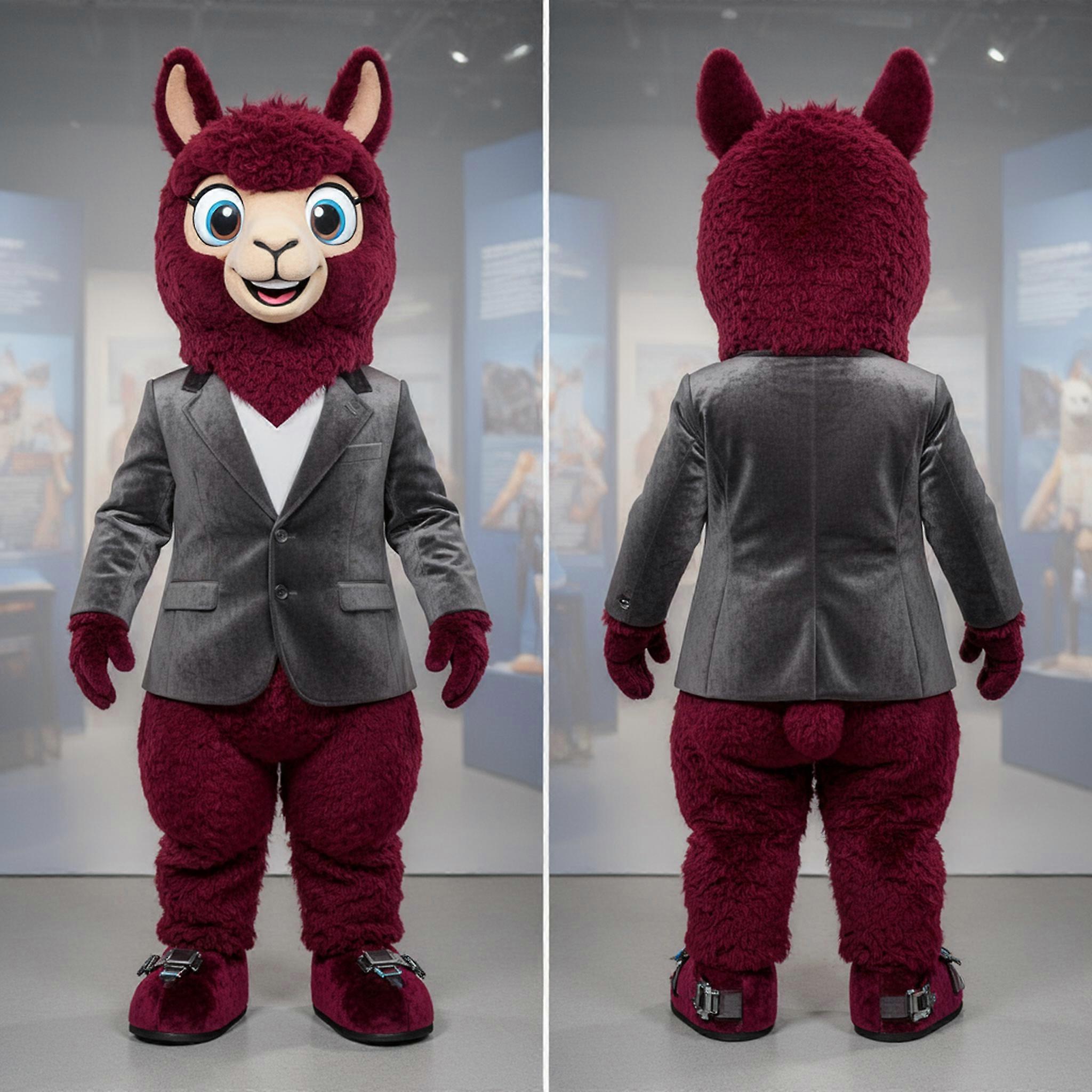 MASTICOT Maroon Plush Cartoon Alpaca Mascot