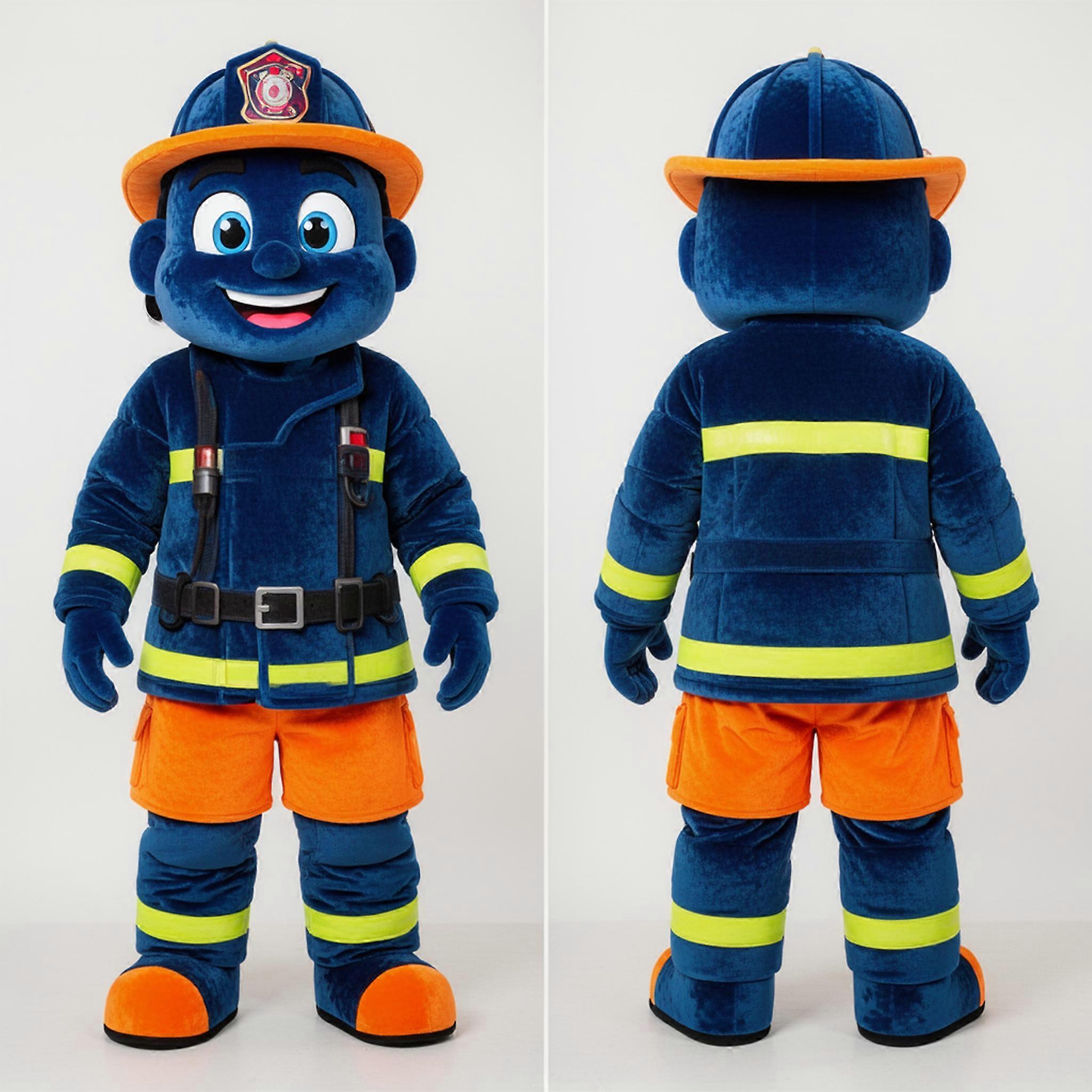 MASTICOT Navy Blue Cartoon Fire Fighter Mascot
