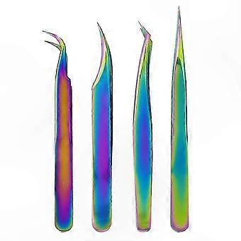 4 Pieces Stainless Steel Eyelash Tweezers with Colorful Design for  Use