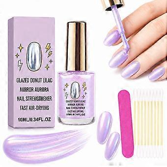 Glazed Donut Lilac Mirror Aurora Nail Polish Set, 10ml FastAirDrying Shiny Nail Varnish, LongLasting Smooth Glossy Nail Art Kit with Nail File & Cotto
