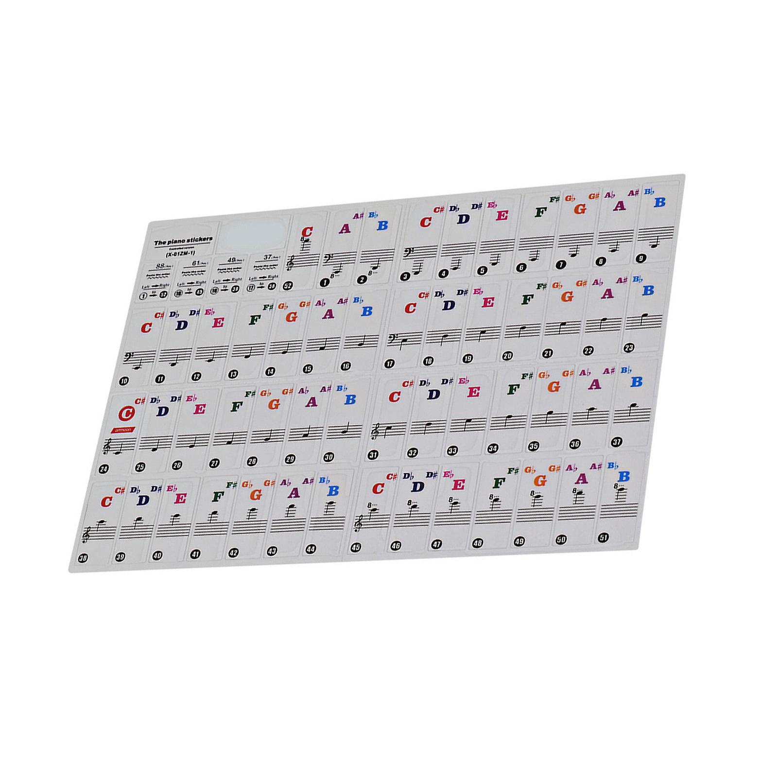 Piano Keyboard Stickers For 37/ 49/ 61/ 88 Key Keyboards Removable Colorful