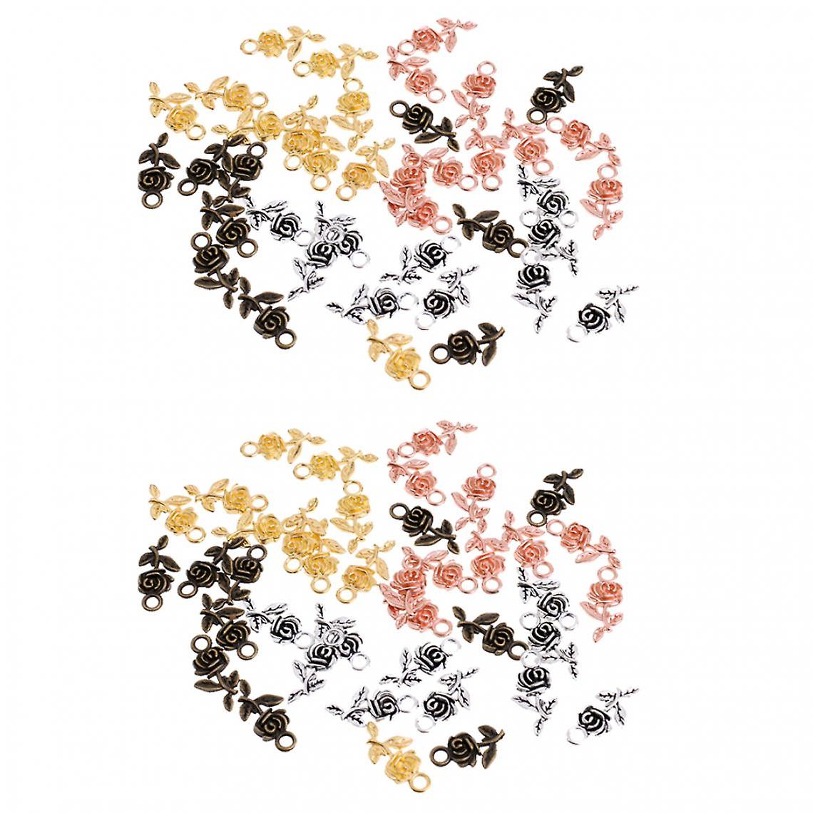 80pcs Retro Style Rose Shape Beads Charms Pendant Necklace 4 Colors 20x10mm