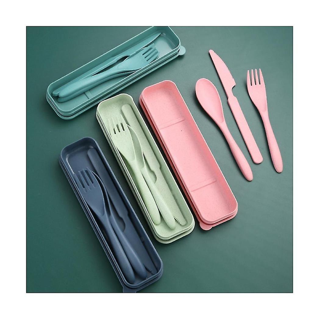 8 Sets Wheat Straw Cutlery, Reusable Utensil Set With Case, Spoon Knife Fork