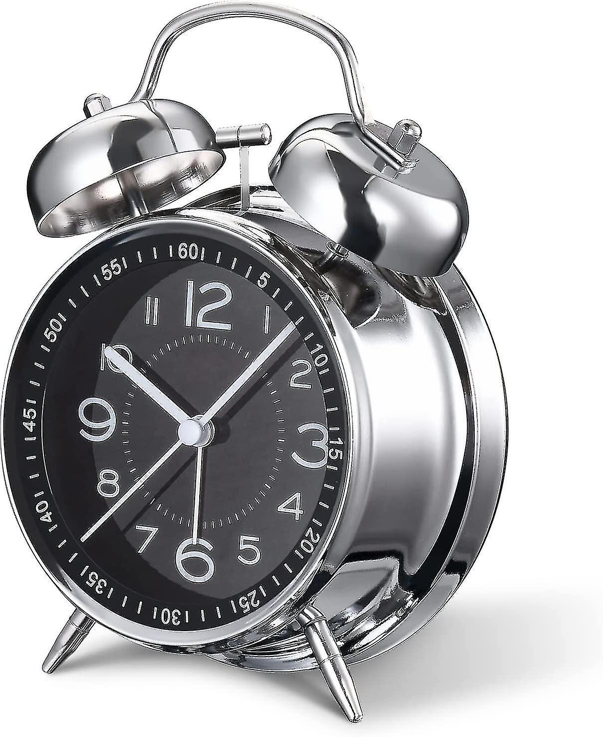 Loud Alarm Clock For Heavy Sleepers Adults,4 Inch Silent Non-ticking Quartz With Backlight,twin Bell