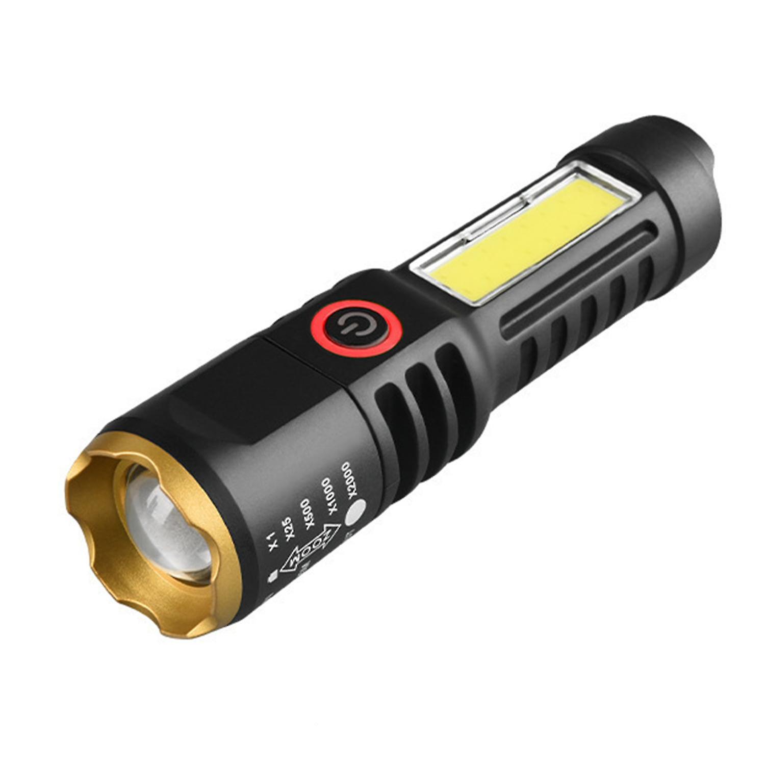LED Flashlight with COB Side Light Lighting Modes Outdoor Emergency Flashlight Telescopic Zoom Torch