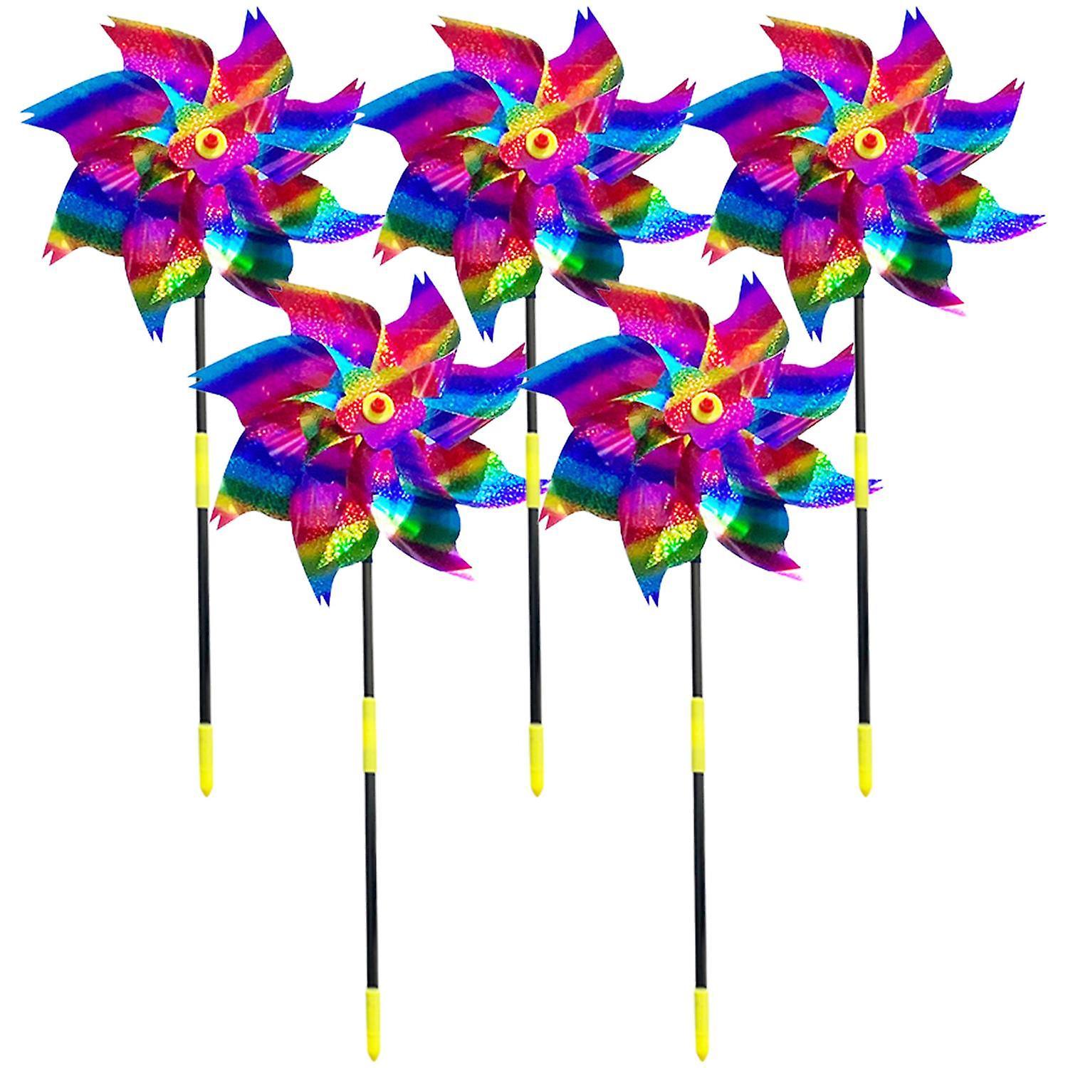 ZHOUBA 5Pcs Pinwheels Sparkly Reflective PET Bird Repeller Sparkly Pinwheel Windmill for Garden