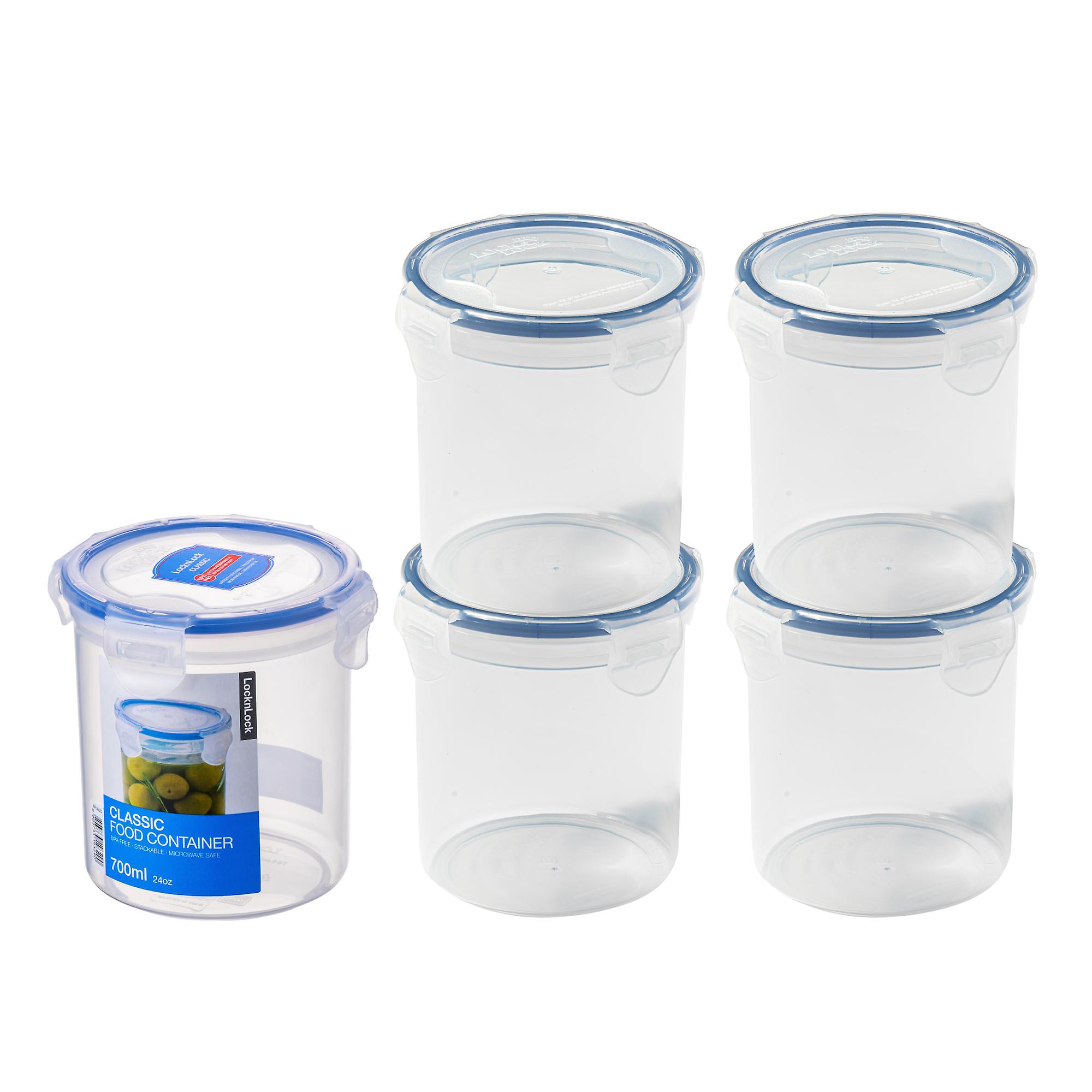 LocknLock Round Food Containers with Airtight Lockable Lids - 700ml - Pack of 5