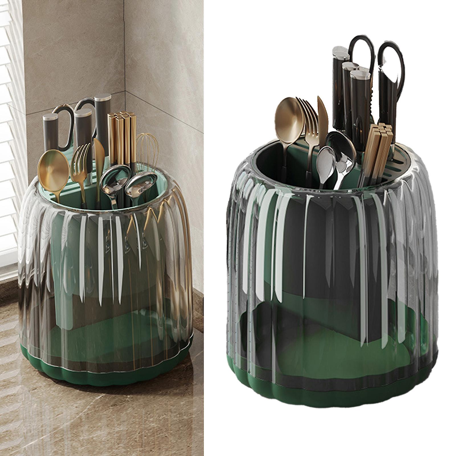 360 Degree Rotating Knife Block Holder Large Capacity Detachable Storage Spoon Block Holder for Kitchen Green 