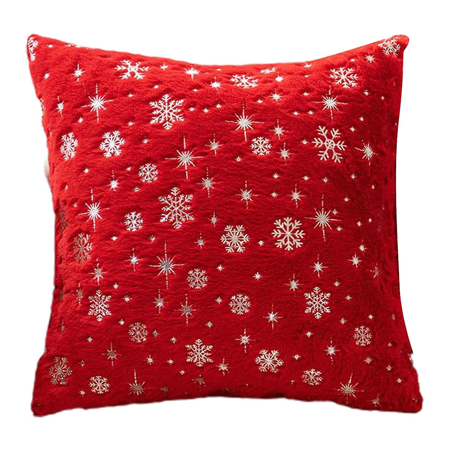 Throw Pillowcase Christmas Snowflake Printed Hidden Zipper Design Soft Comfortable Touch Plush Cushi