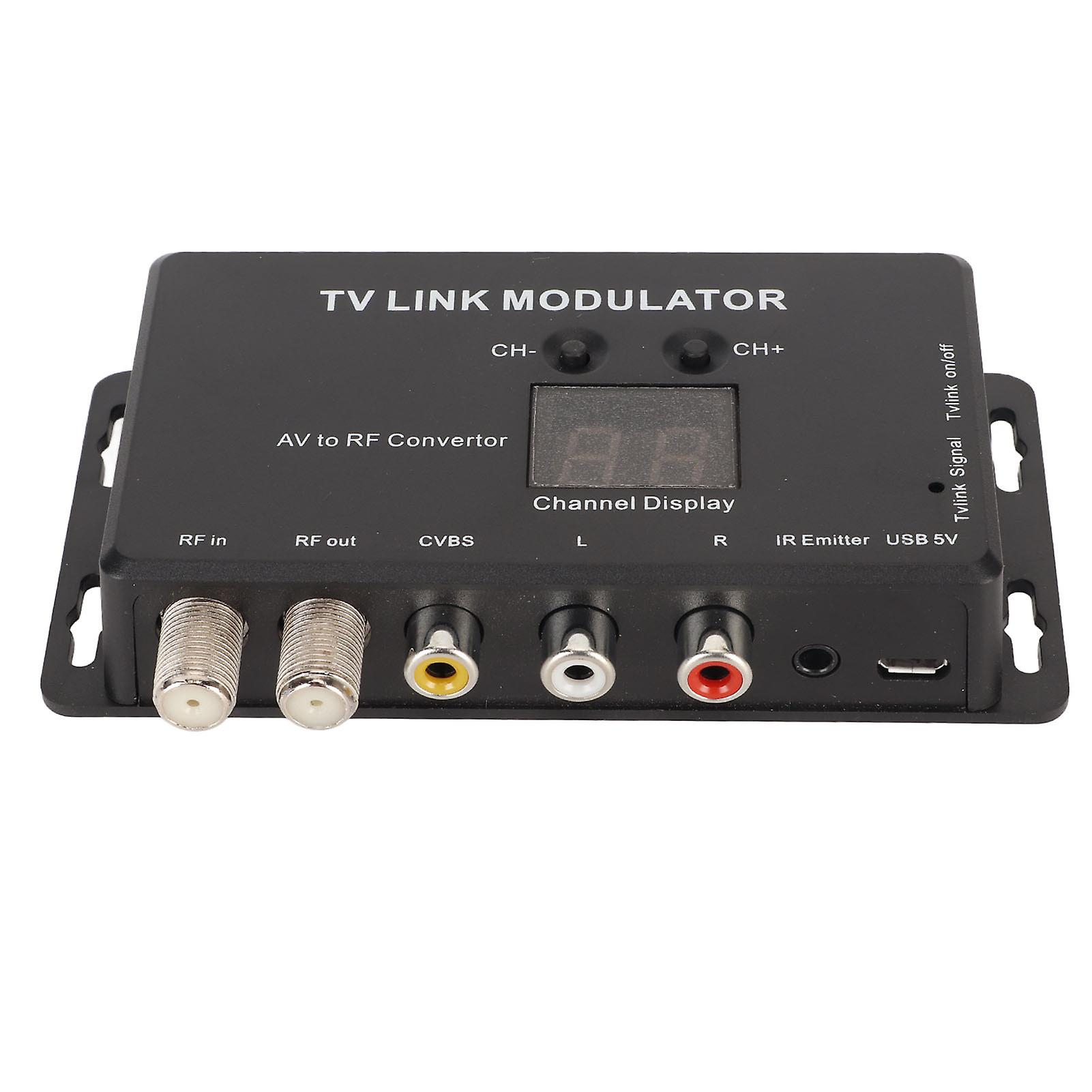 TV Link Modulator Adjustable Support PAL NTSC AV to RF Converter with USB Charge Cable for A V Source Set Top Boxes 