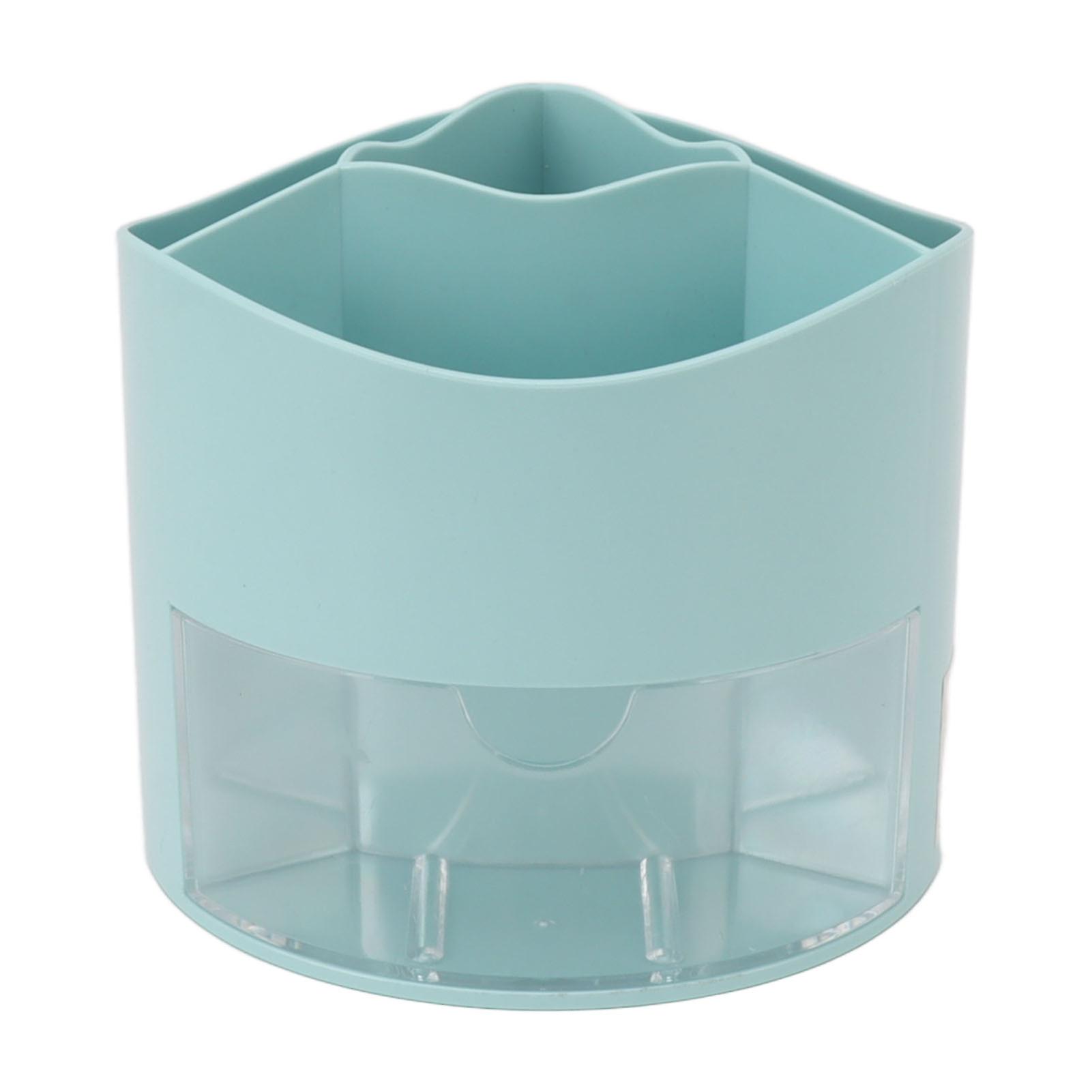 Desktop Storage Box 5 Space Easy Access Rotating Organizer for Pen Makeup Tools Jewelry Blue