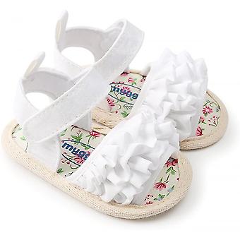 Veeki Baby Toddler Infant Girls PU Leather Soft Closed Toe Summer Sandals Flower Princess Flat Shoes--White11cm