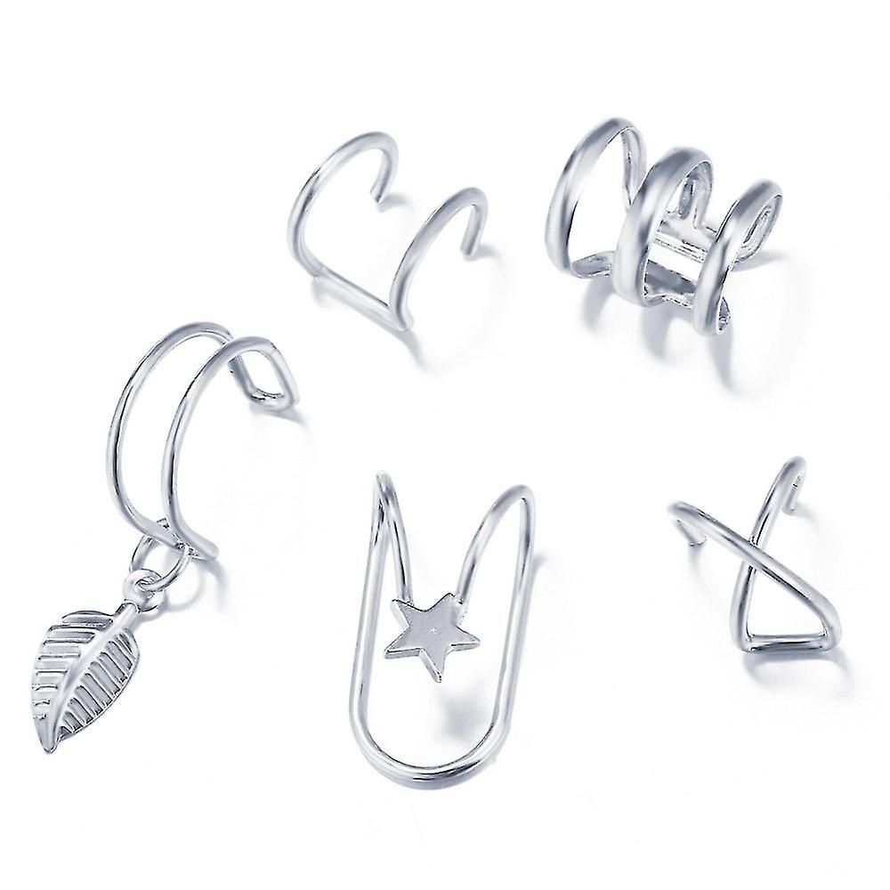 Gold Leaf Ear Cuffs Set - 5pcs Non-Piercing Ear Clips