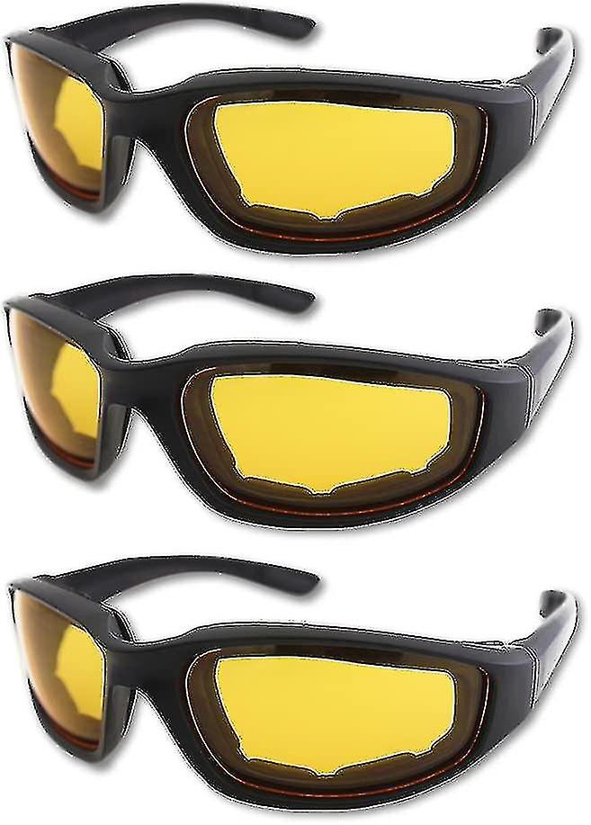 3pcs Motorcycle Riding Glasses Padding Goggles Uv Protection Dustproof Windproof