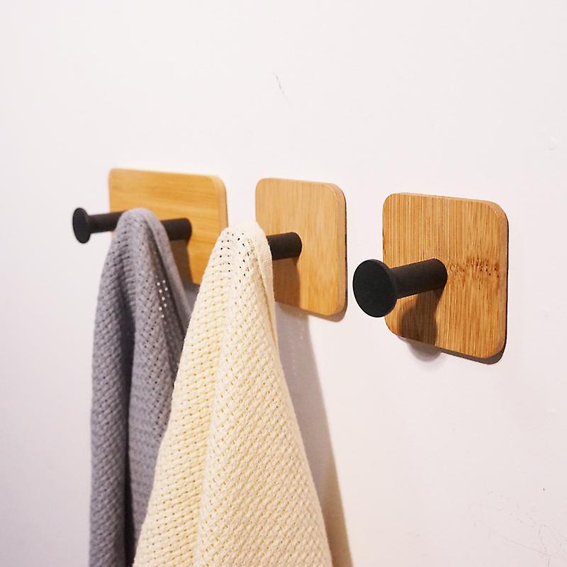 3-pack self-adhesive hooks (black), bamboo hooks, reusable.
