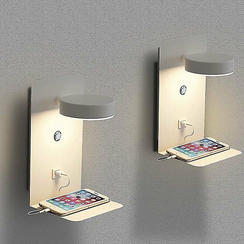 Set of 2 LED Indoor Wall Lights with USB Port 12 Watt Tri-Color Dimmable Modern Wall Light with Swit